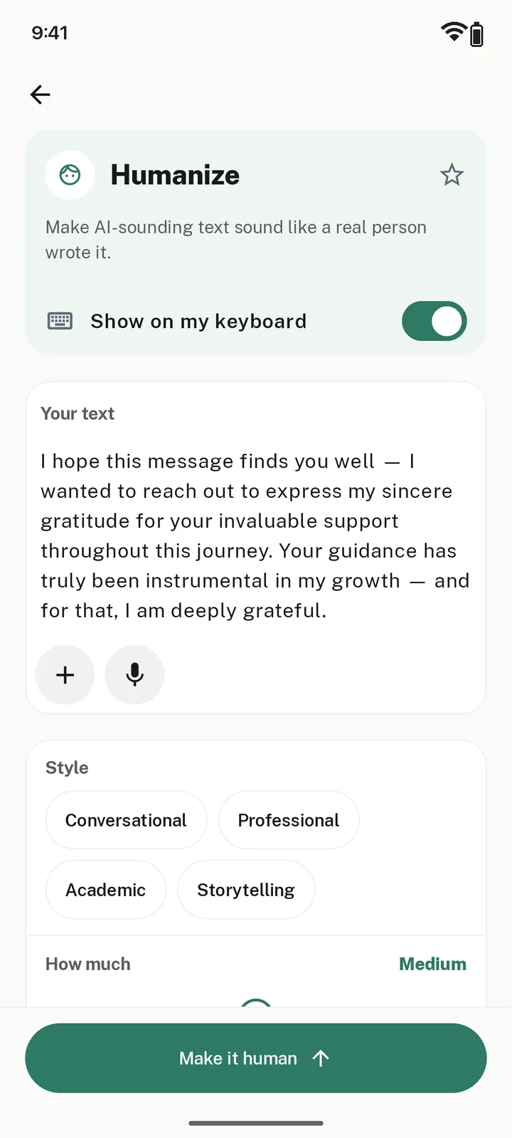 Humanize with stiff, formal text pasted in