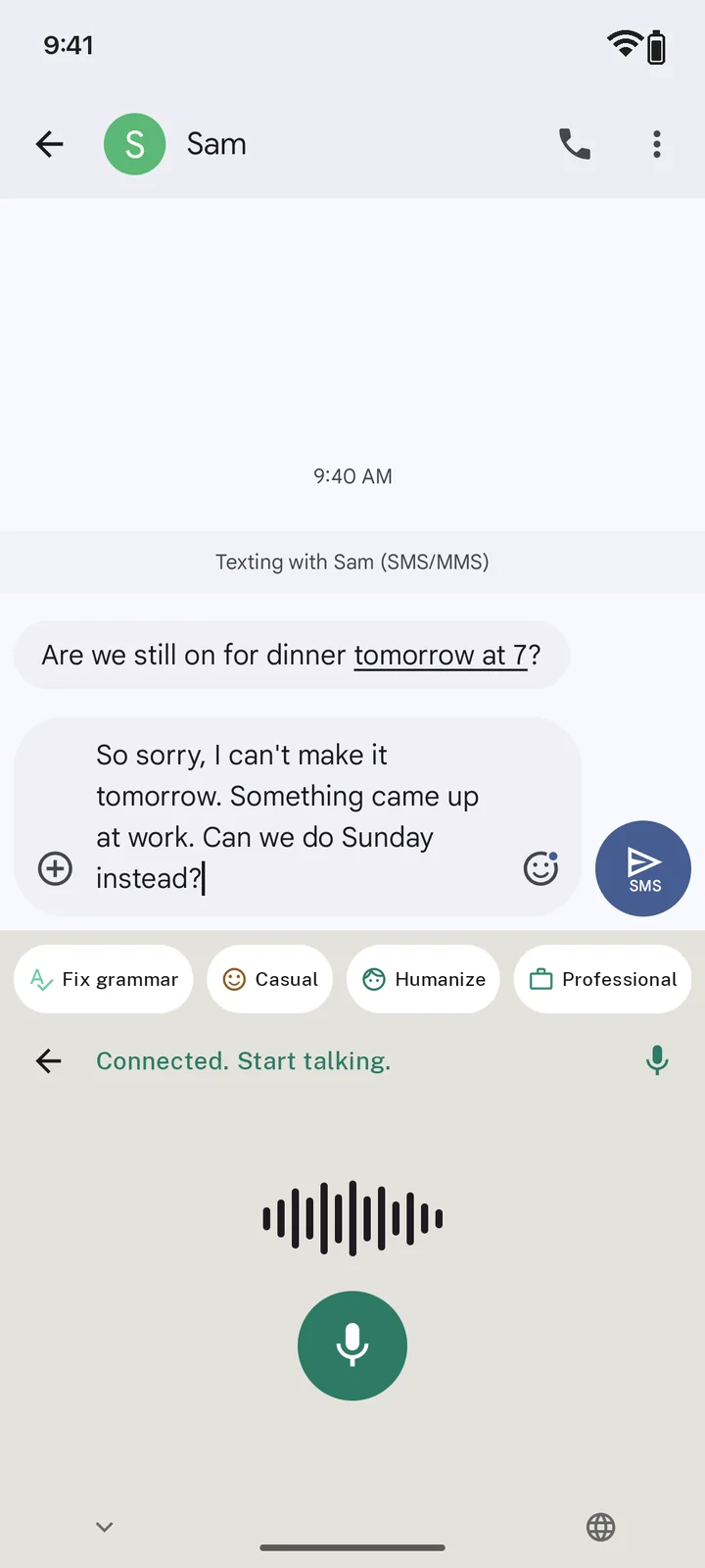 Voice typing listening in a chat